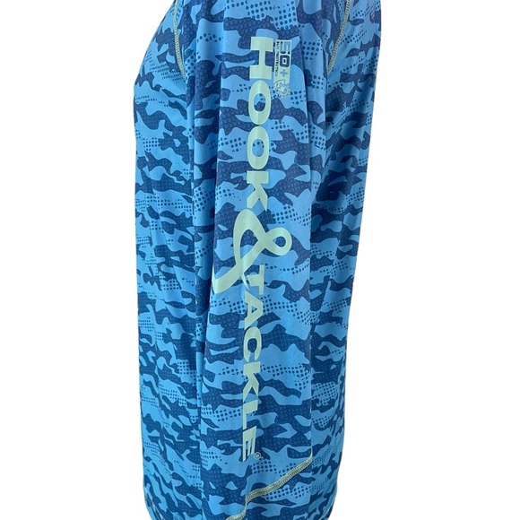 Hook & Tackle Shirt Mens Medium UPF 50+ Aqua Blue Camouflage T-Shirt (362) - Picture 3 of 10